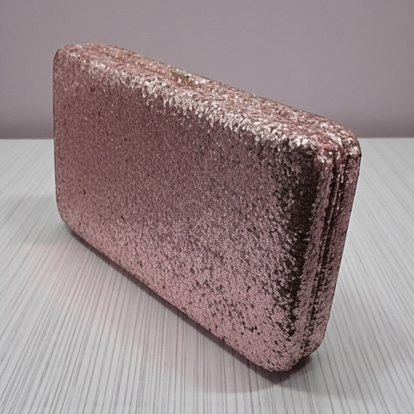 The Limited Handbags - The Limited Rose Gold Glitter Box Clutch Evening Bag EUC
